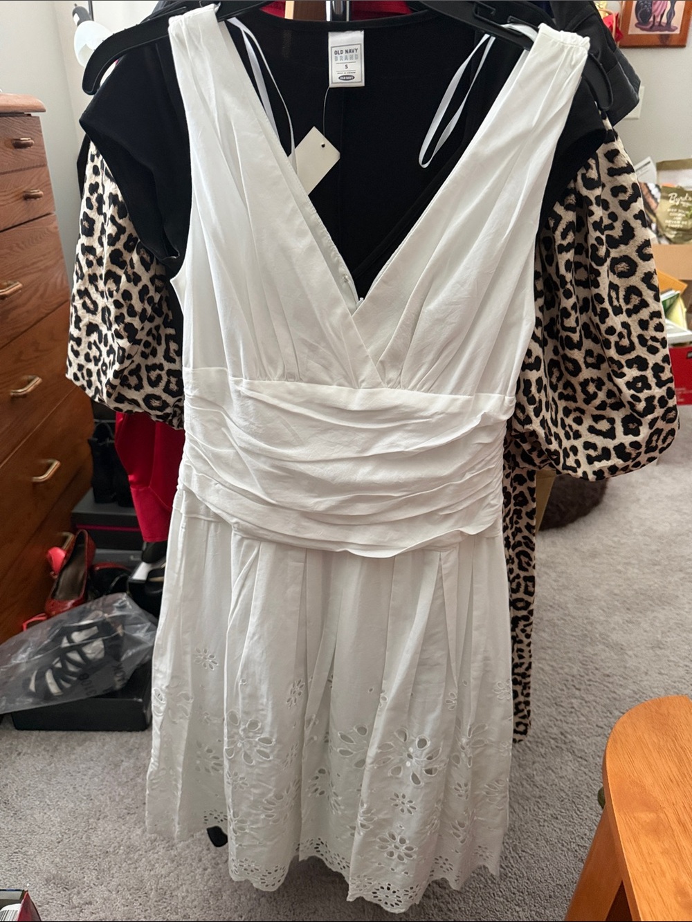 S.L. Fashions White V-Neck Eyelet Mini Dress